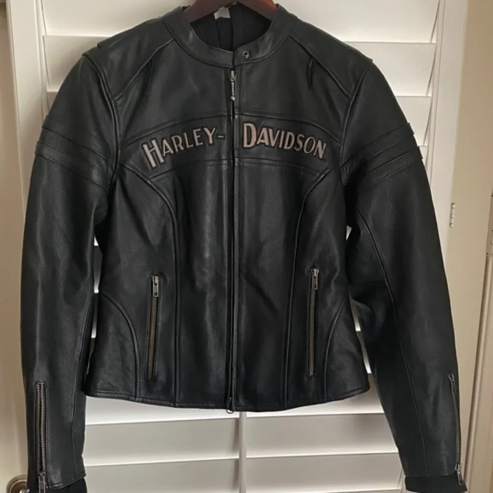 Authentic Harley Davidson Miss Enthusiast Black Leather Jacket Medium EUC‌ - Picture 2 of 7